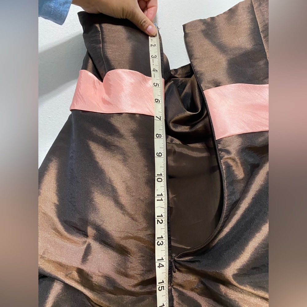 Bill Levkoff Y2K Chocolate Brown Pink Bubble Hem Bridesmaid Dress Size 12 - Picture 8 of 13